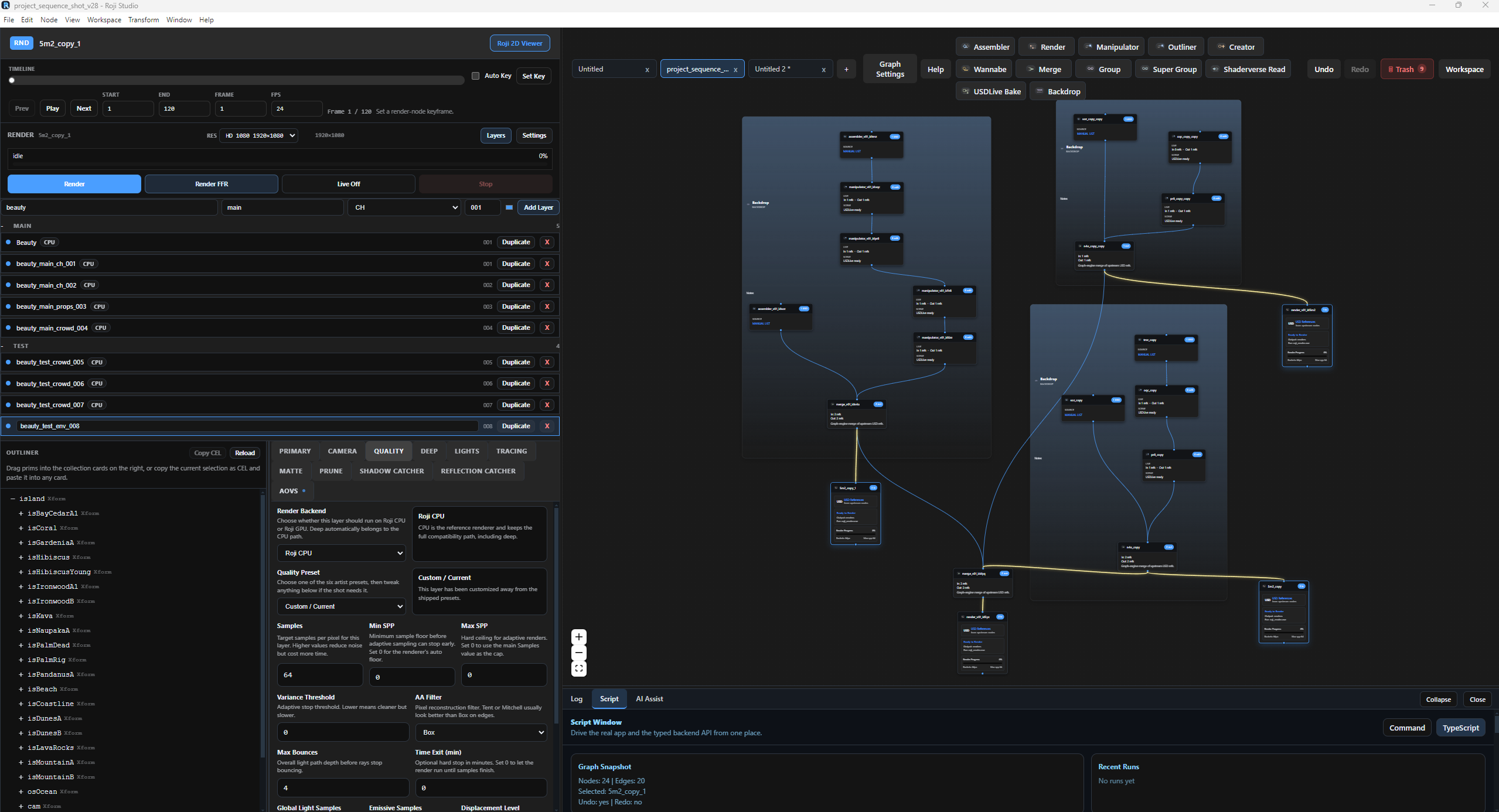 Roji graph showing render nodes placed anywhere in the stream